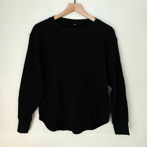 Uniqlo Womens Black Waffle Knit Pullover Longsleeve Crewneck Sweater Size Small - Picture 1 of 9